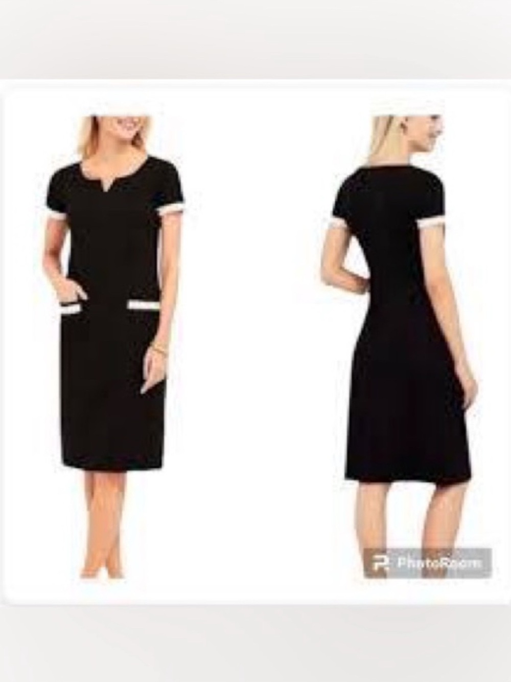 Talbots Black Ponte Shift Dress 4 White Fringe Trim Womens casual work wear